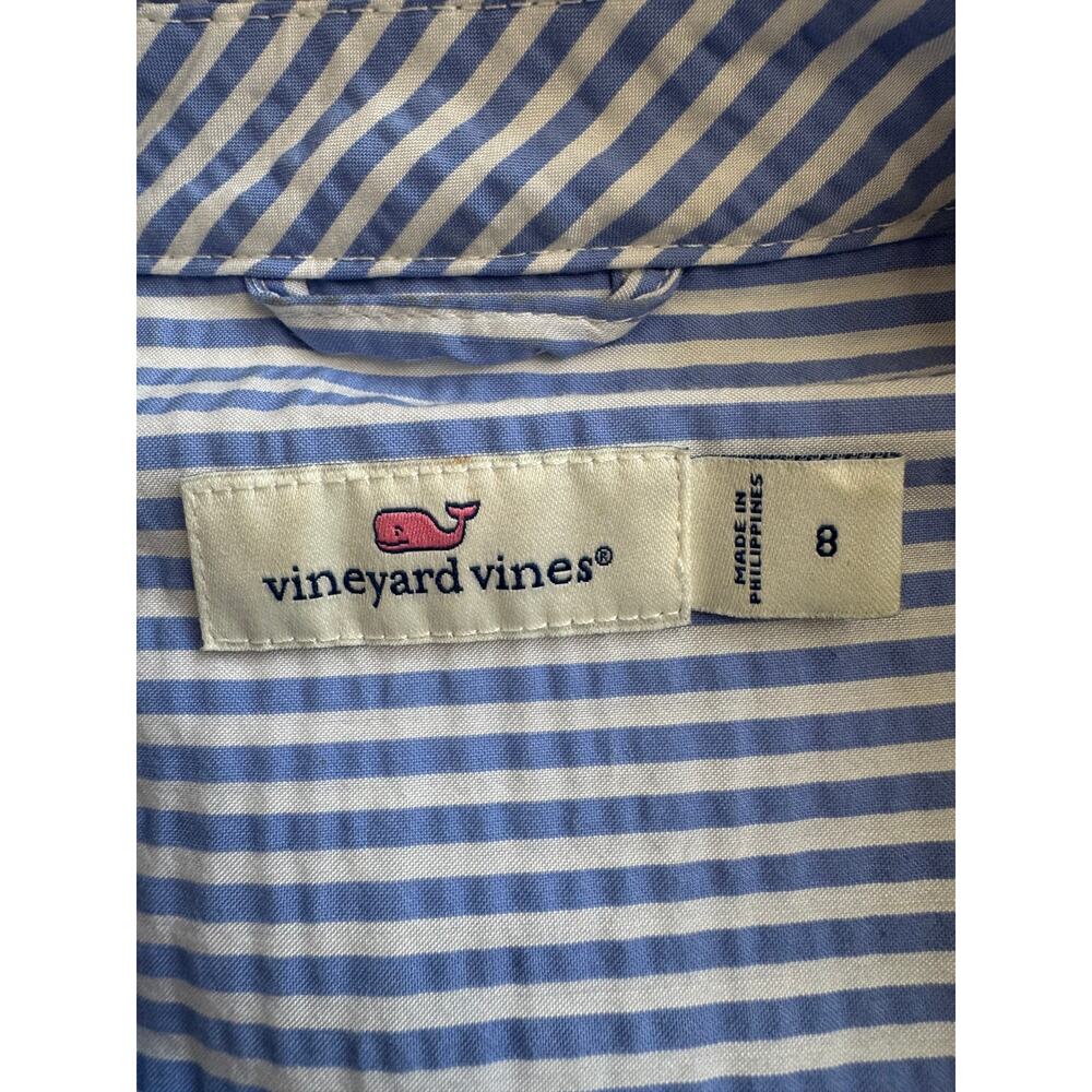 Vineyard Vines Blue White Striped Seersucker Sleeveless Shirt Dress Size 8 - Picture 8 of 10